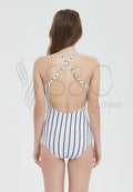 Stripe Maillot One Piece Monokini Backless Swimwear