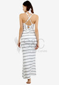 STRIPED KNOTTED CUT-OUT BACK MAXI DRESS