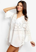 FLORAL PATTERN LACE V-NECK BEACH COVER UP