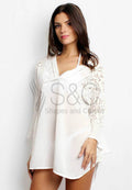 FLORAL PATTERN LACE V-NECK BEACH COVER UP