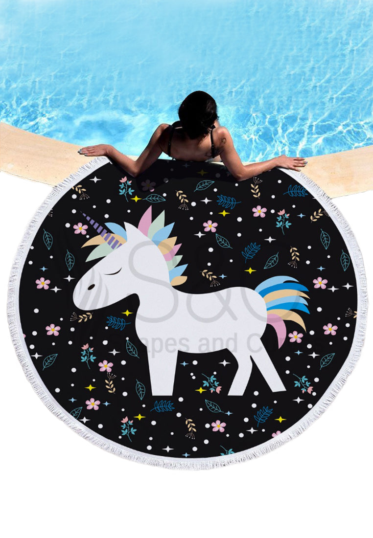 Unicorn Print Mandala Round Beach Mat