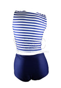 STRIPES TOP AND HIGH WAIST LINER TWO PIECE SWIMWEAR