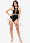 SPORTY MESH WITH BACK ZIPPER ONE PIECE SWIMSUIT