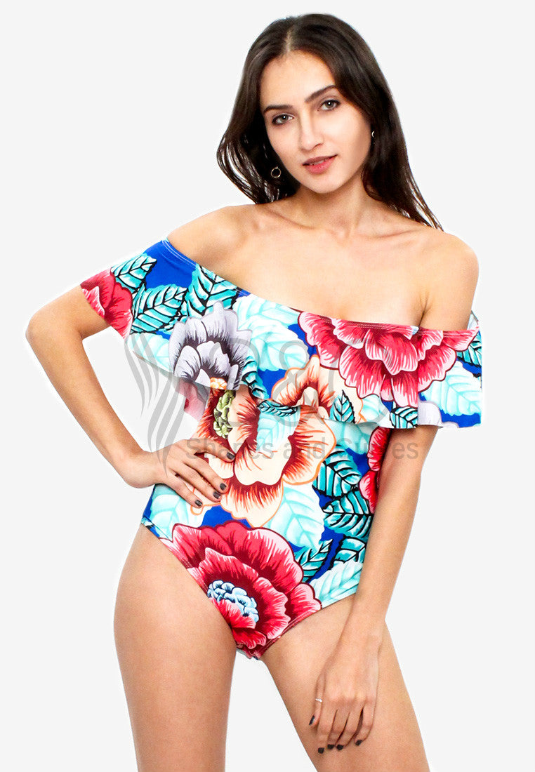PRINTED FLORAL OFF SHOULDER ONE PIECE SWIMSUIT
