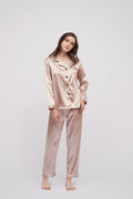 Basic Long Sleeves Silk Pajama Set Lounge Wear Sleepwear