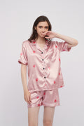 Strawberry Printed Silk Pajama Set Lounge Wear Sleepwear