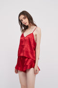 Halter Silk Pajama Set with Peplum Shorts