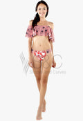 PINEAPPLE FLORAL OFF SHOULDER PRINT TWO PIECE SWIMSUIT