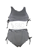 STRIPES CROP TOP BATHING TWO PIECE SWIMSUIT
