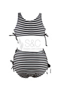 STRIPES CROP TOP BATHING TWO PIECE SWIMSUIT